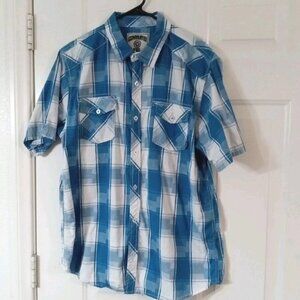 Company 81 Button Up Men's XXL Blue And White Plaid Short Sleeve Shirt Slim Fit